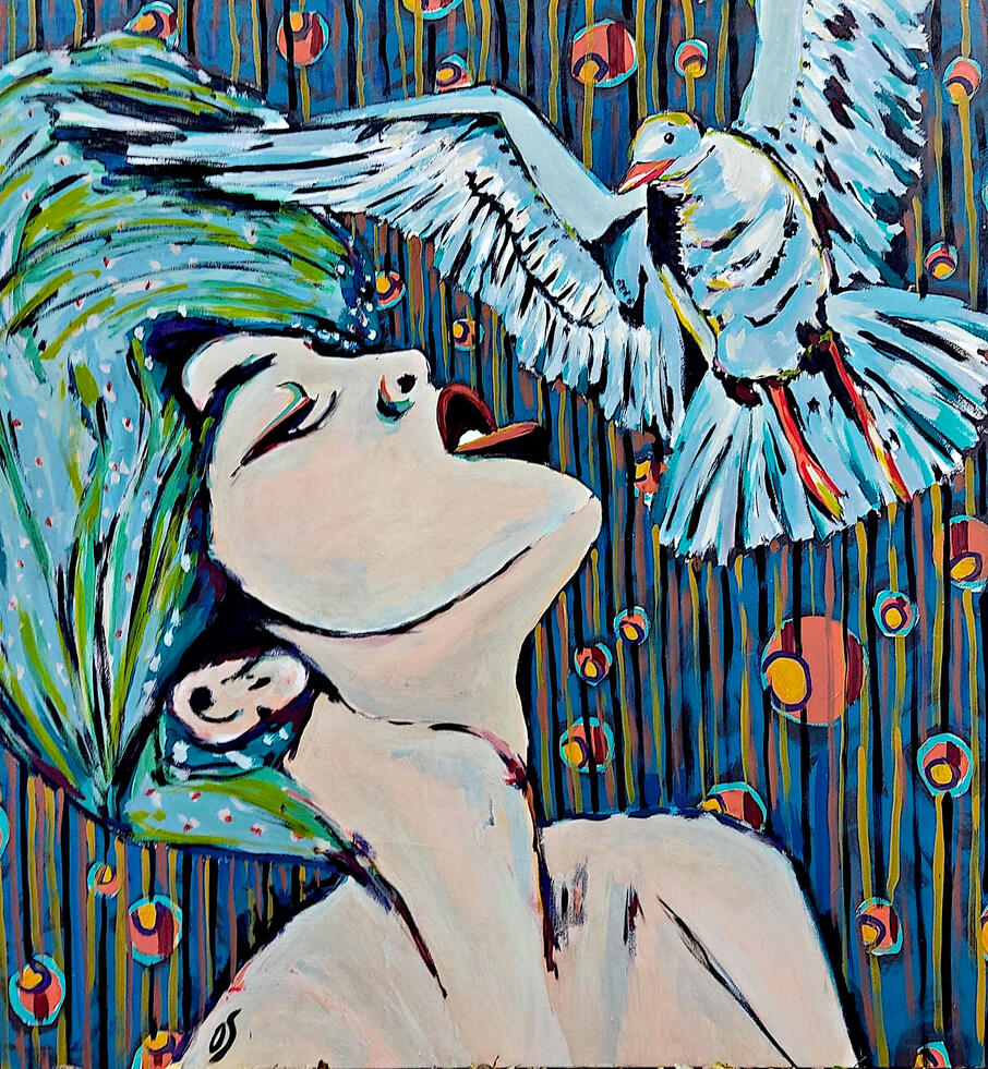 Besuch (150 cm x 120 cm) - Otto Schorer